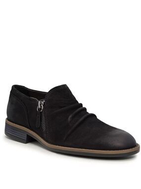 Clarks Camzin Pace Slip-On Round Toe Ankle Booties Shoes in Black Nubuck Leather